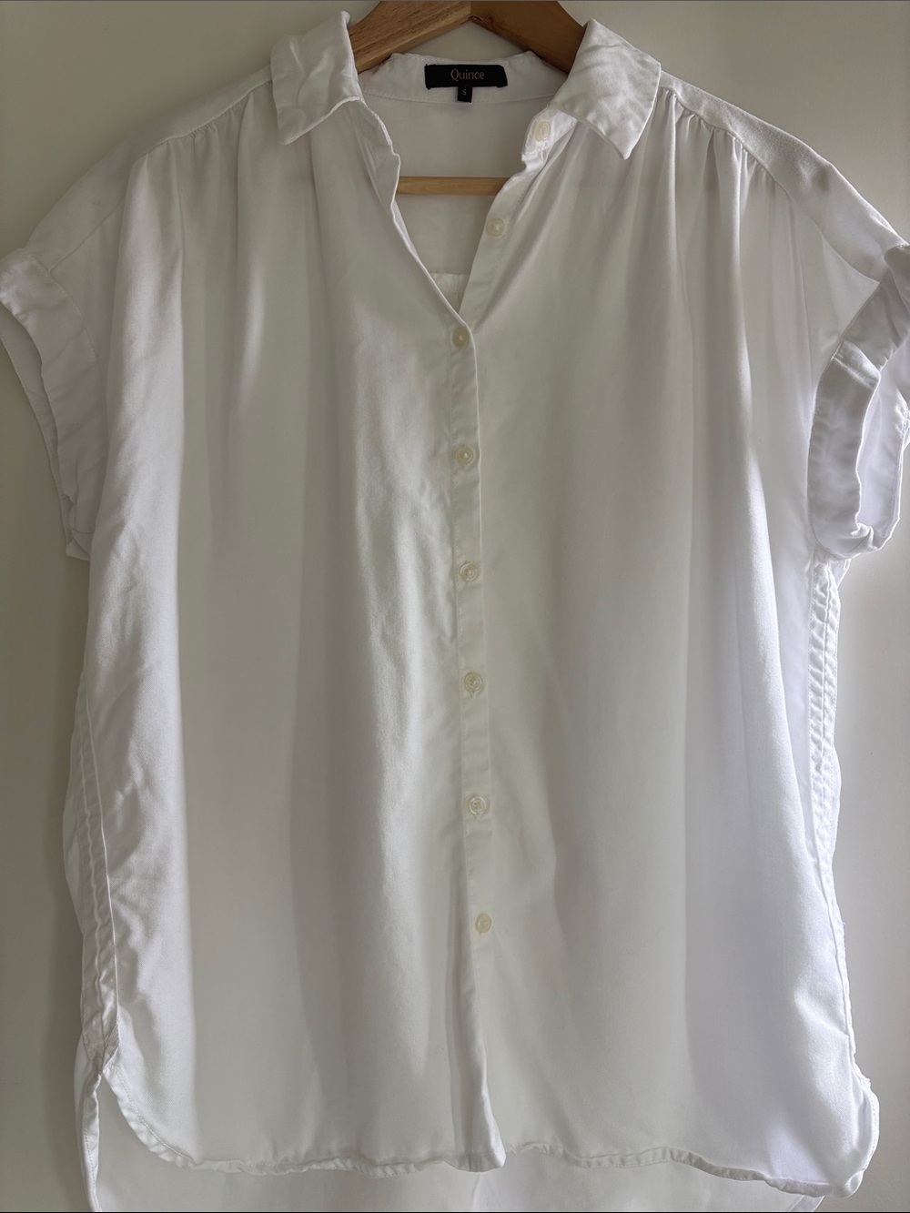 Quince White Cap-Sleeve Button-Down Blouse